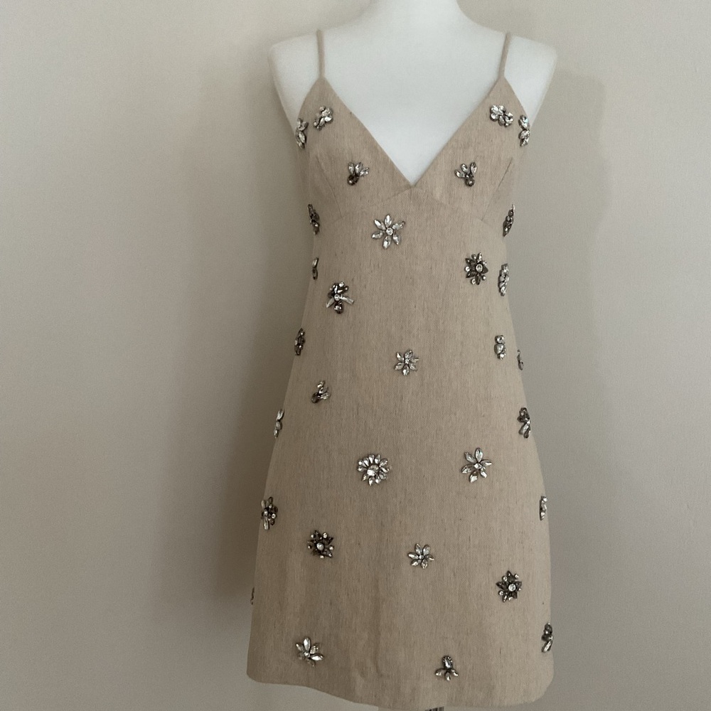 Zara Jewel Trim Linen Mini Dress - Picture 5 of 10